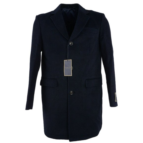 New $695 Jack Victor Jenson Mens 40R Dark Blue Flannel Wool Notch Top Over Coat - Picture 1 of 8